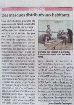 Distribution de masques gratuit à Laguépie Mai 2020